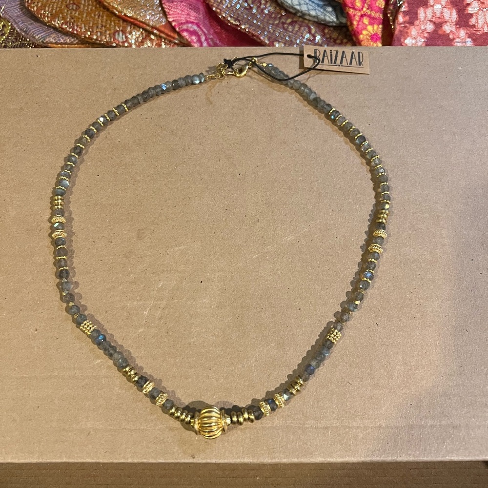 Gold Plated Brass and Labradorite Necklace